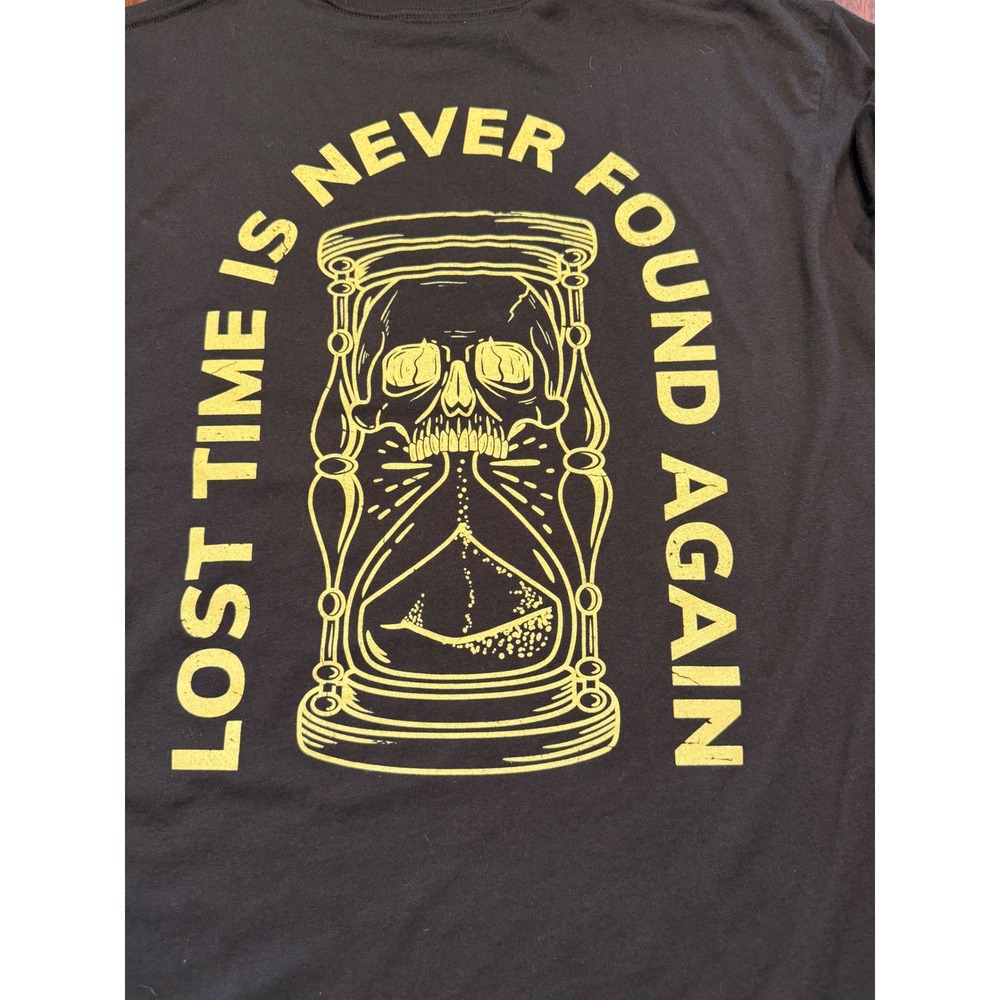 Grunt Style Mens 2X Black Lost Time Is Never Found Again Skull Hourglass T-Shirt